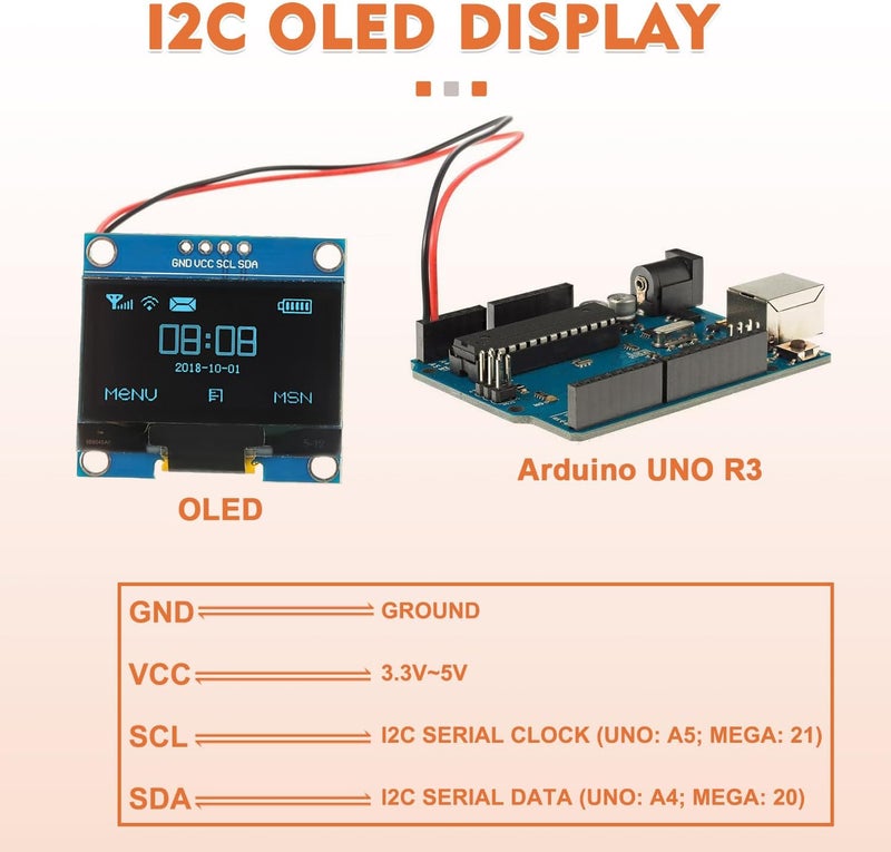 JAMHER 1.3 Inch I2C IIC OLED Display Module 128x64 Pixel Mini Self-Luminous Display Screen Board for Arduino Projects Raspberry Pi with Wire(1Pack Blue) - Image 4